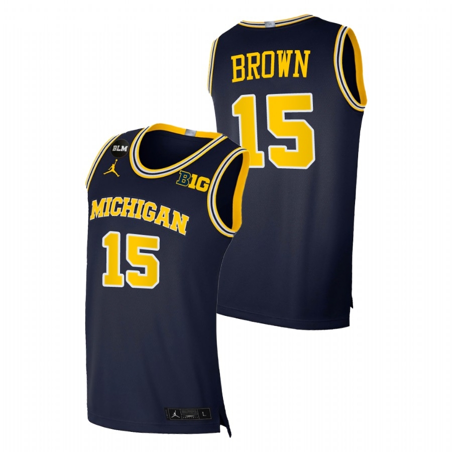 Michigan Wolverines Men's NCAA Chaundee Brown #15 Navy BLM College Basketball Jersey HTY5349MJ
